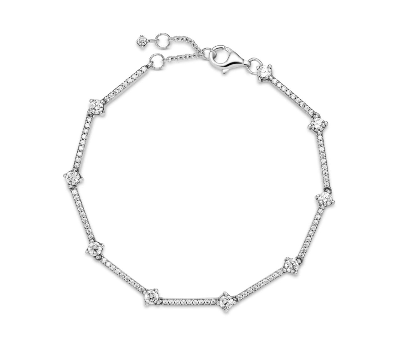 PANDORA™ Stainless Steel Sparkling Pave Bars Bracelet, Size: 16