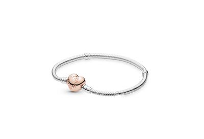 PANDORA™ Moments Heart + Snake Chain Bracelet Sterling Silver 14k Rose Gold Plating