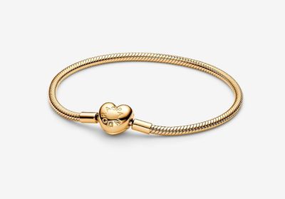 PANDORA™ Moments 14K Gold Plated Heart Clasp Snake Chain Bracelet