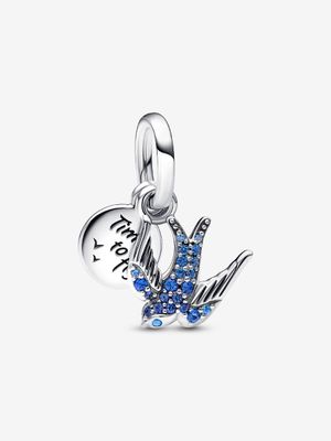 PANDORA™ Swallow &quot;Time to Fly&quot; Quote Double Dangle Charm