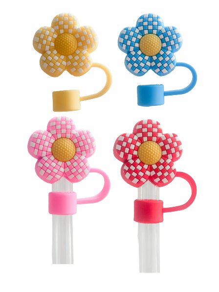 Checkered Flower Straw Cover