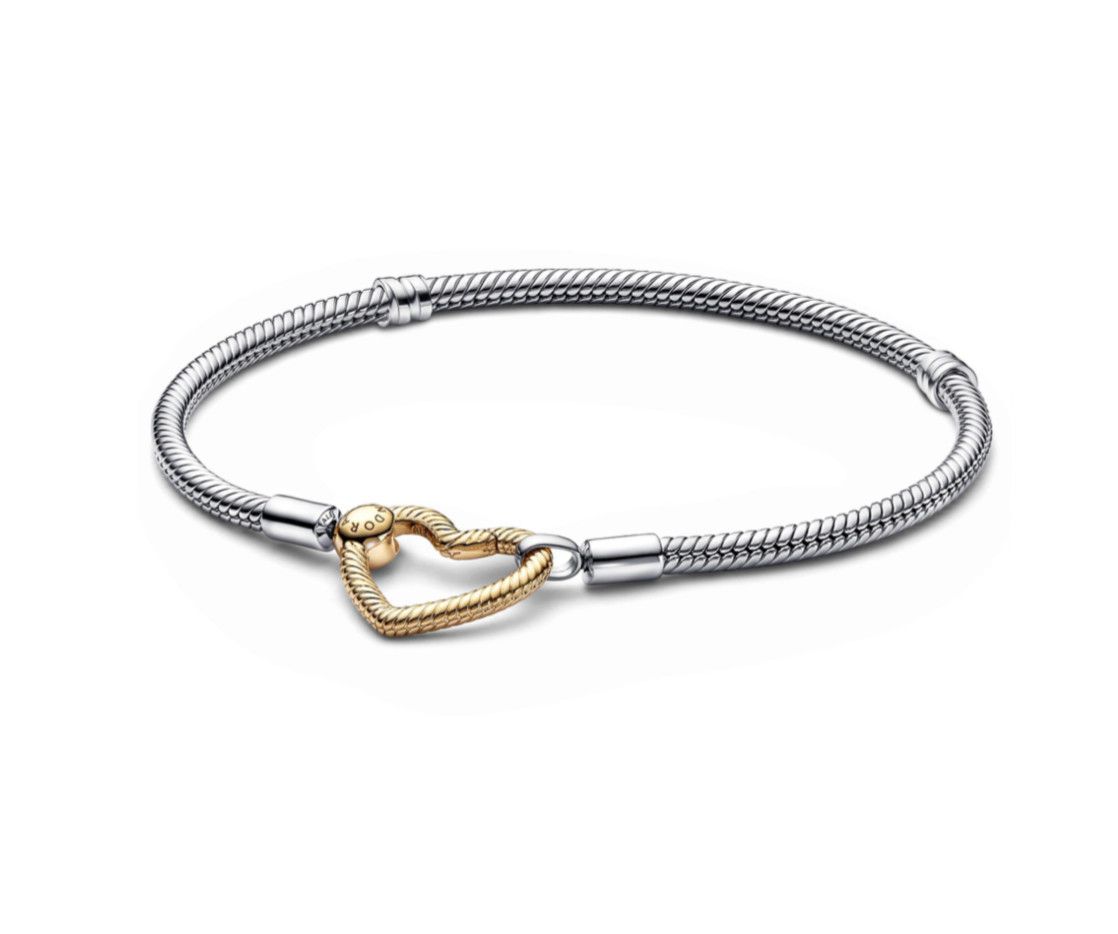 PANDORA™  Moments Heart Closure Snake Chain Bracelet Sterling Silver + 14k Gold Plating