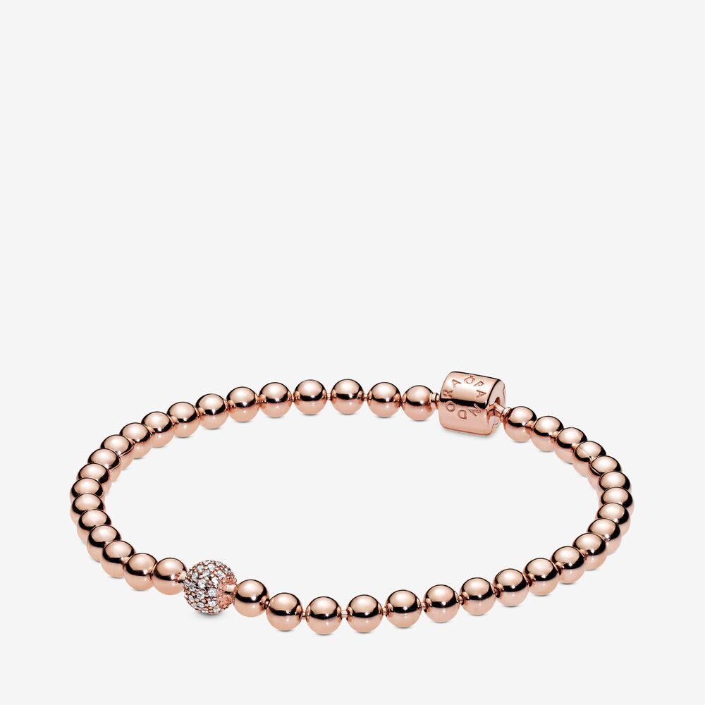 PANDORA™ Beads + Pavé Bracelet 14k Rose Gold Plating, Size: 19