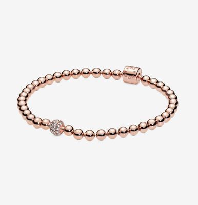 PANDORA™ Beads + Pavé Bracelet 14k Rose Gold Plating