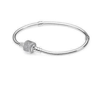 PANDORA™ Moments Sparkling Pavé Clasp Snake Chain Bracelet Sterling Silver, Size: 17