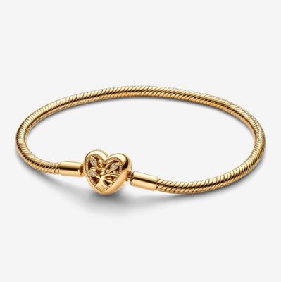 PANDORA™ Family Tree Heart Clasp Snake Chain Bracelet 14k Gold Plating