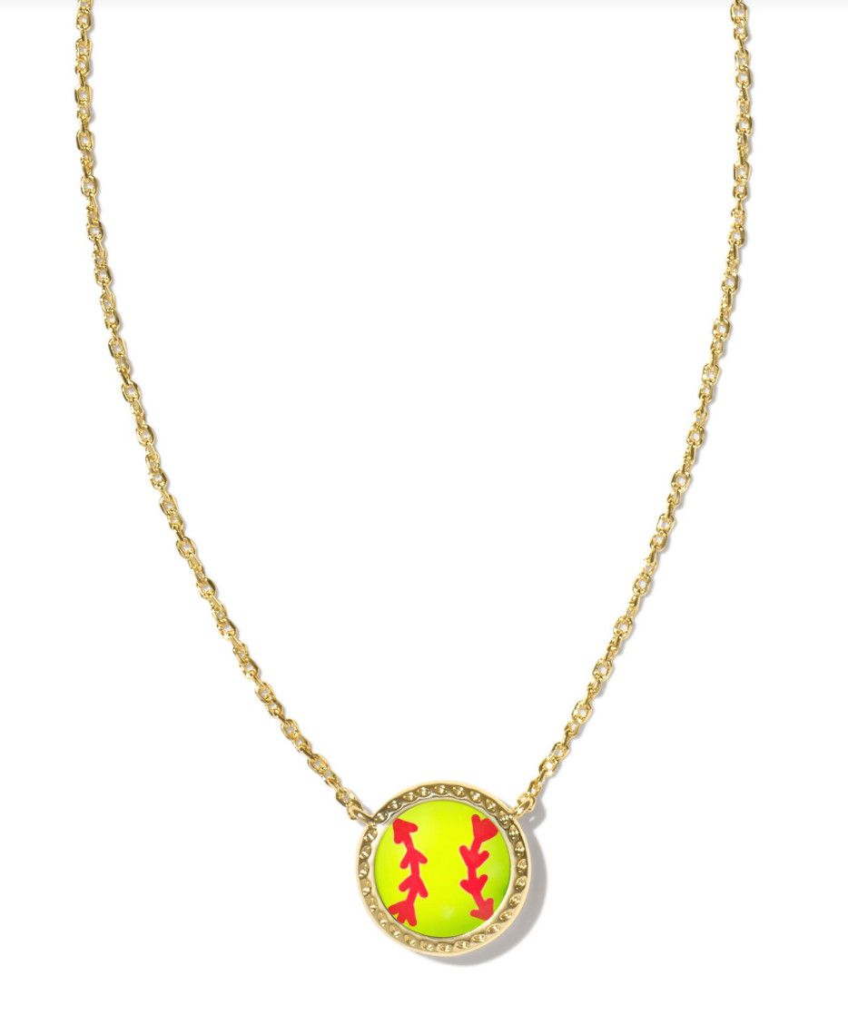 The Softball Short Pendant Necklace in Chartreuse Magnesite, Color: Gold