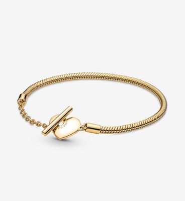 PANDORA™ Moments Heart T-Bar Snake Chain Bracelet 14k Gold Plating