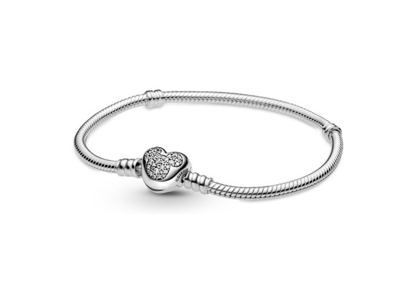 PANDORA™ Disney Mickey Mouse Heart Clasp Snake Chain CZ Sterling Silver Bracelet
