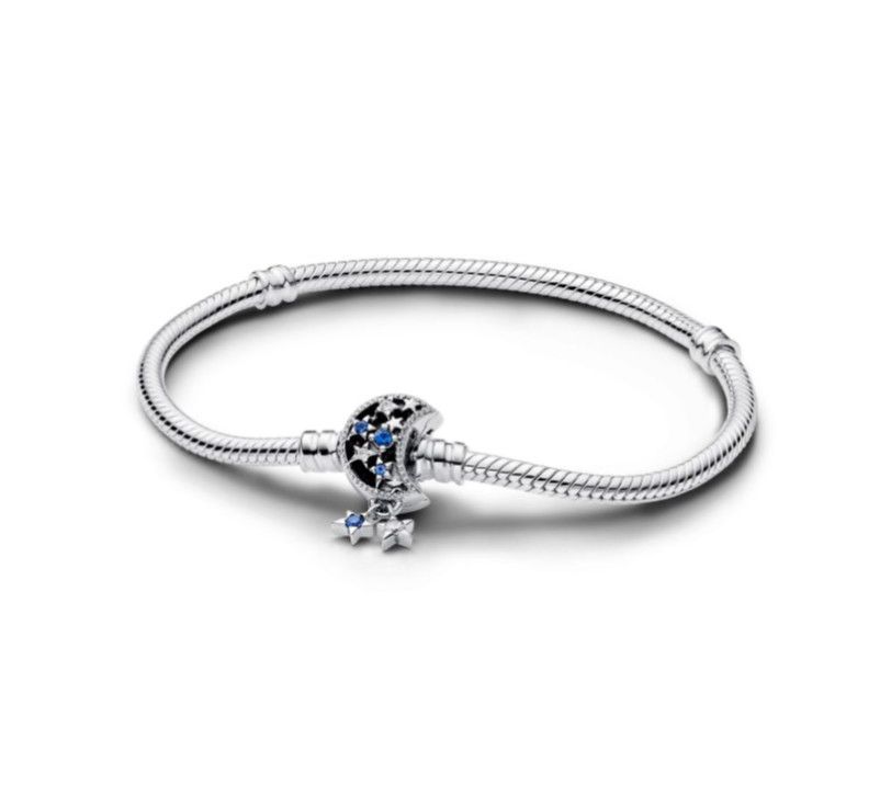 PANDORA™ Moments Sparkling Moon Clasp Snake Chain Bracelet Sterling Silver