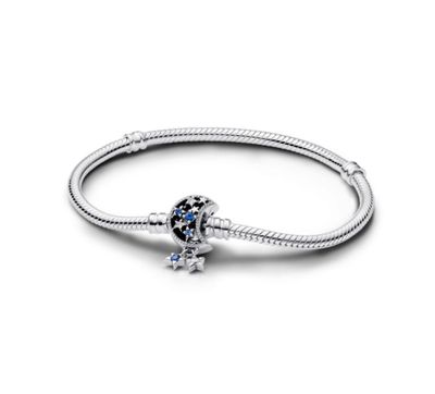 PANDORA™ Moments Sparkling Moon Clasp Snake Chain Bracelet Sterling Silver