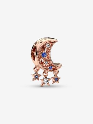 PANDORA™ Rose Gold Star and Crescent Moon Charm Clear and Blue Crystals