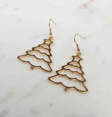 Christmas Tree Earrings Gold