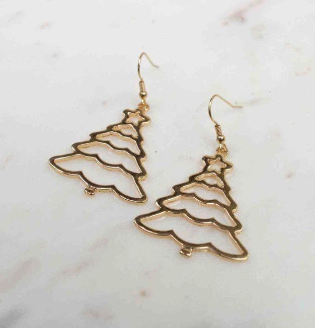 Christmas Tree Earrings Gold