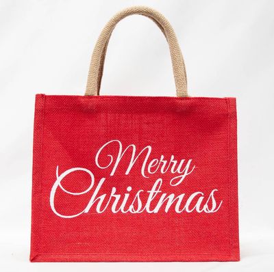 Merry Christmas Jute Tote