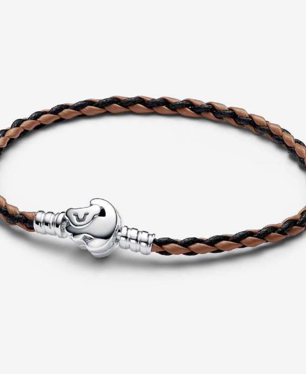 PANDORA™ Disney The Lion King Clasp Pandora Moments Braided Leather Bracelet Sterling Silver