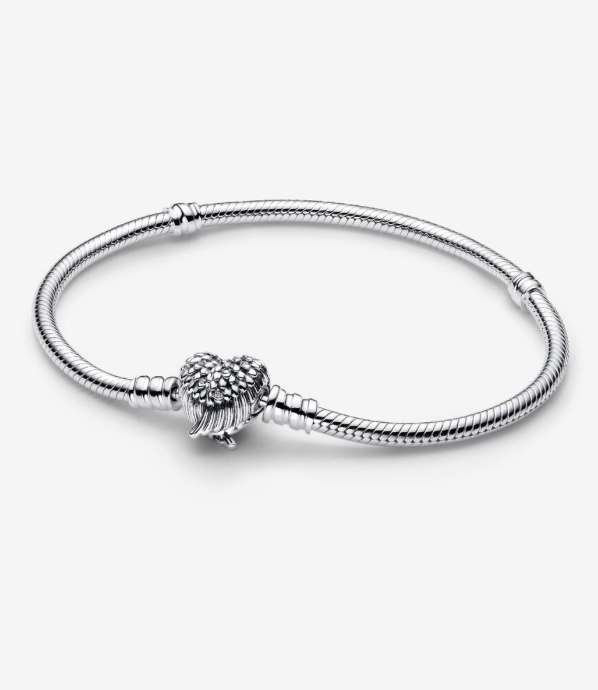 PANDORA™ Heart Wings Clasp Snake Chain Bracelet Sterling Silver