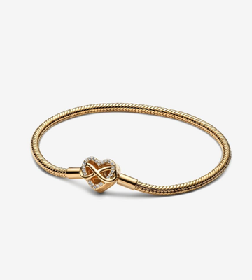 PANDORA™ Sparkling Infinity Heart Clasp Snake Chain Bracelet 14k Gold Plating