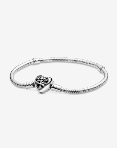PANDORA™ Moments Family Tree Heart Clasp Snake Chain Bracelet Sterling Silver