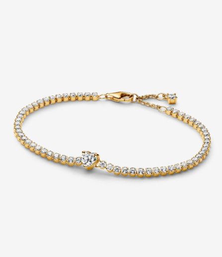 PANDORA™ 14K Gold Plated Sparkling Heart Tennis Bracelet, Size: 18