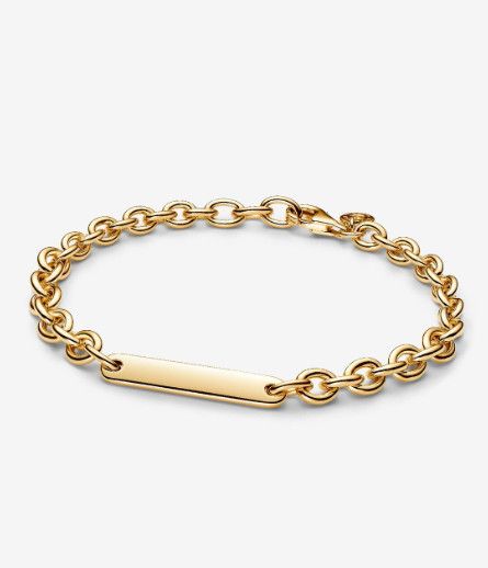 PANDORA™ Engravable Bar 14k Gold Plated Bracelet, Size: 18