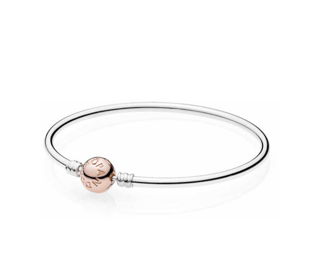 PANDORA™ Sterling Bangle Bracelet with Rose Gold Clasp