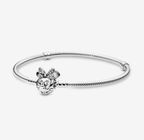 PANDORA™ Disney Pandora Moments Pavé Minnie Mouse Clasp Snake Chain Bracelet Sterling Silver, Size: 7.9 (20)