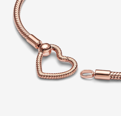 PANDORA™ Moments Heart Closure Snake Chain Bracelet 14k Rose Gold Plating