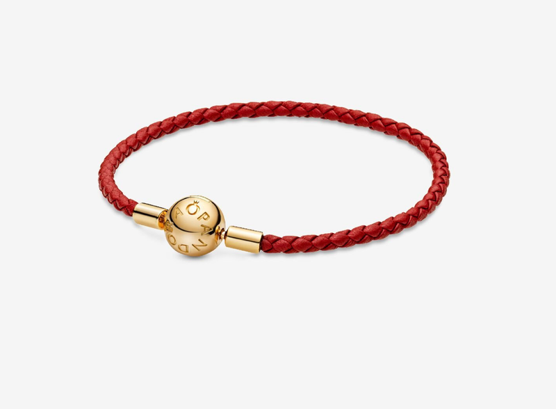 PANDORA™ Moments Red Woven Leather Bracelet 14k Gold Plating