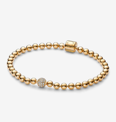 PANDORA™ Logo Beads + Pavé Bracelet 14k Gold Plating