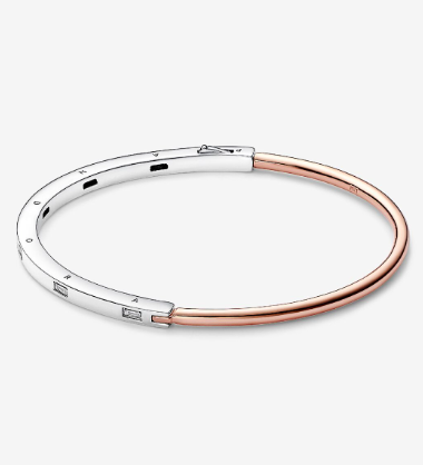 PANDORA™  Signature Two-tone I-D Pavé Bangle Sterling Silver 14k Rose Gold Plating
