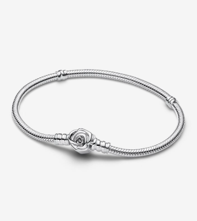 PANDORA™ Moments Rose in Bloom Clasp Snake Chain Bracelet Sterling Silver