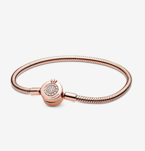PANDORA™ Pandora Moments Sparkling Crown O Snake Chain Bracelet 14k Rose Gold Plating
