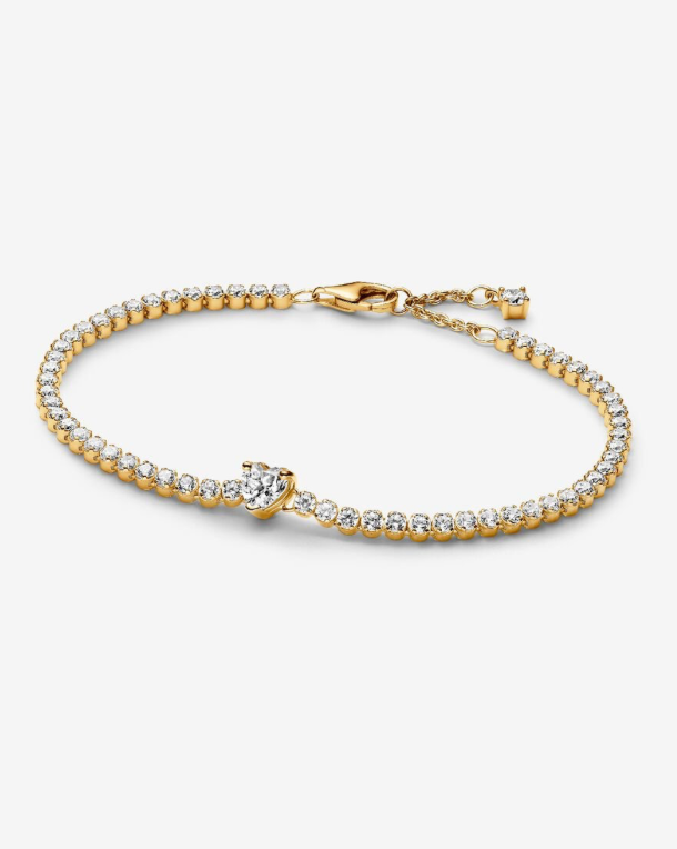 PANDORA™ 14K Gold Plated Sparkling Heart Tennis Bracelet