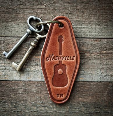 Nashville Tennessee Guitar Leather Keychain Motel Style
