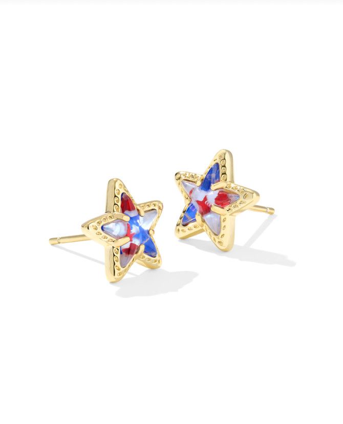 The Cassidy Stud Earrings in Gold Red White Blue Illusion