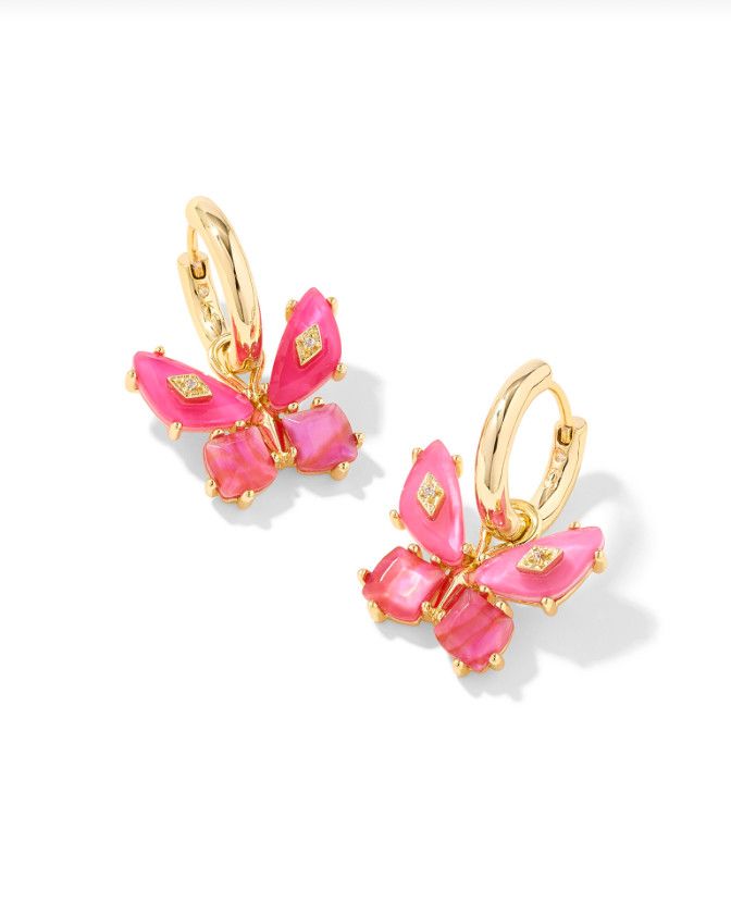 The Bianca Butterfly Huggie Earrings in Gold Pink Mix