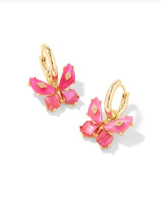 The Bianca Butterfly Huggie Earrings in Gold Pink Mix