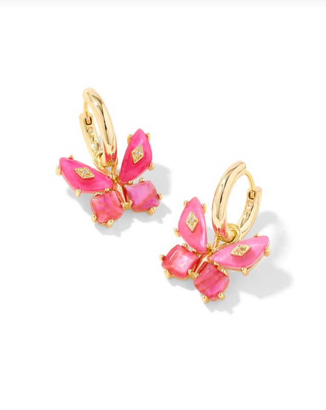 The Bianca Butterfly Huggie Earrings in Gold Pink Mix