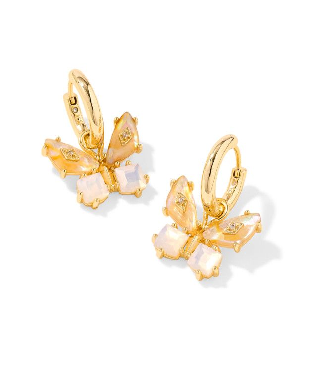 The Bianca Butterfly Huggie Earrings Gold Iridescent White Mix