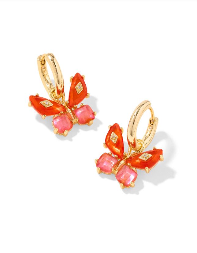 The Bianca Butterfly Huggie Earrings in Gold Orange Mix