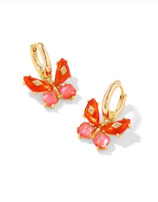 The Bianca Butterfly Huggie Earrings in Gold Orange Mix