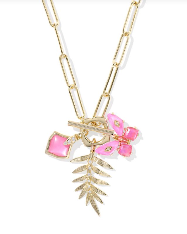 The Bianca Butterfly Charm Necklace in Gold Pink Mix