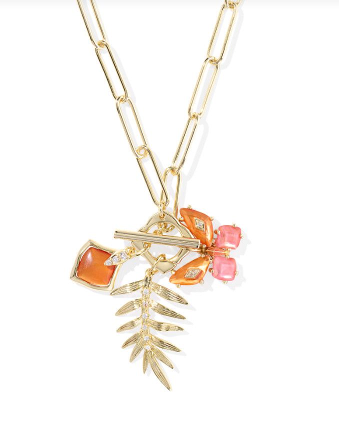 The Bianca Butterfly Charm Necklace in Gold Orange Mix