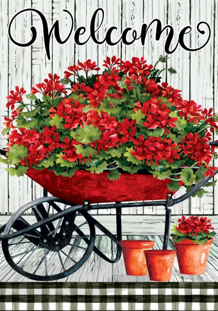 Geranium Wheelbarrow Garden Flag