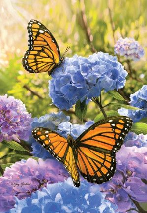 Monarch Hydrangeas Garden Flag