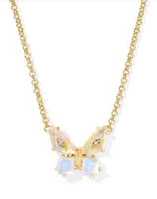The Bianca Butterfly Pendant Necklace Gold  Iridescent White Mix