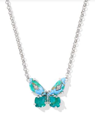 The Bianca Butterfly Pendant Necklace in Silver Bright Aqua Mix