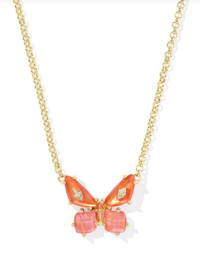 The Bianca Butterfly Pendant Necklace Gold Orange Mix