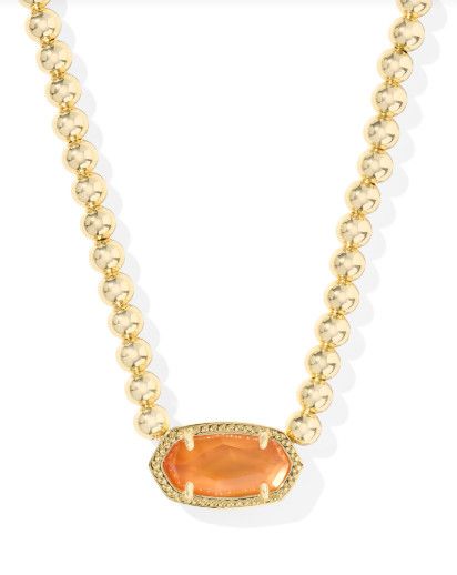 The Elisa Beaded Necklace in Gold Papaya Mother of Pearl